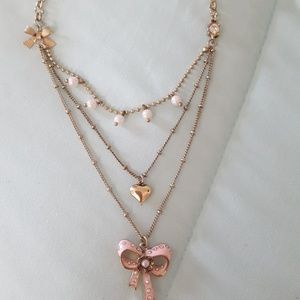 Betsey Johnson Pink Bow Layered Necklace